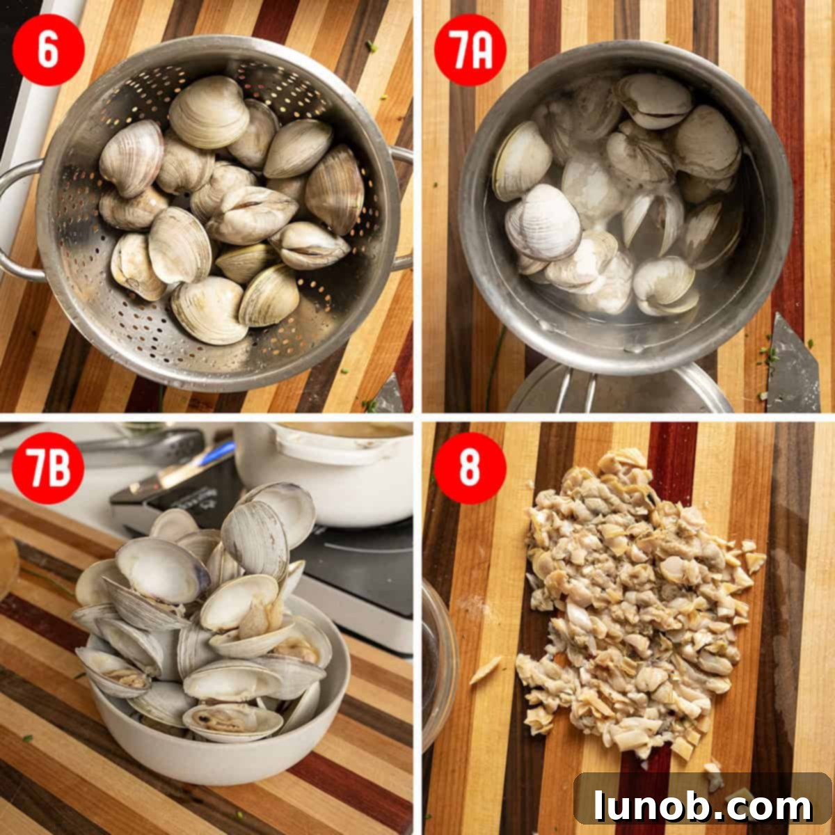 Velvet Clam Delight 7 Fresh clams steaming in a pot with white wine and lemon.