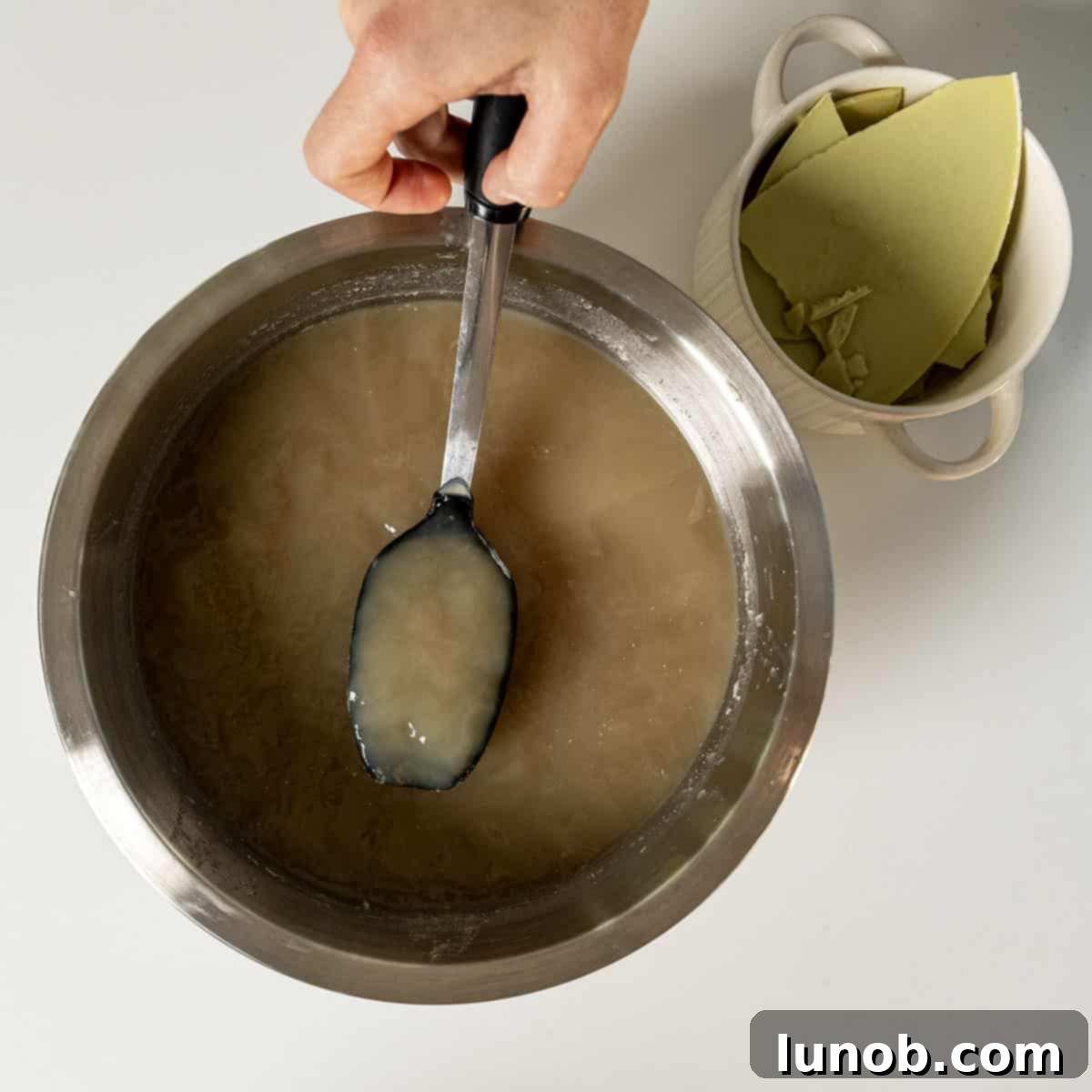 Gelatinous beef stock.