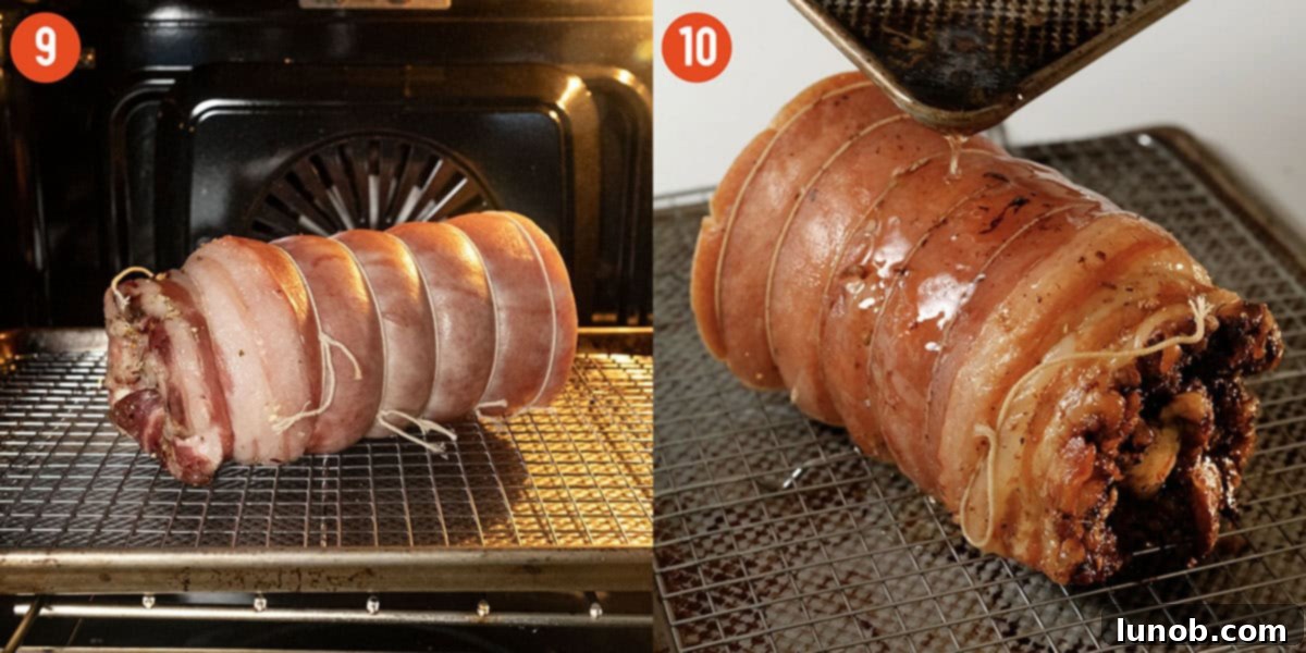 Italian Porchetta Perfection 11 Roasting and basting porchetta.