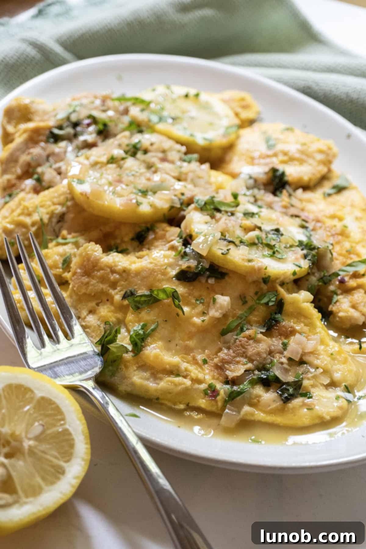 Gourmet Chicken Francese 2 Restaurant style chicken francese served over rice, garnished with fresh lemon slices and chopped parsley.