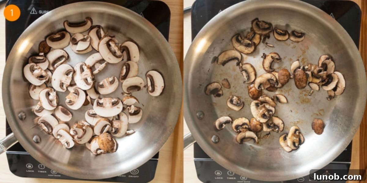 Browning the mushrooms in a large saucepan.