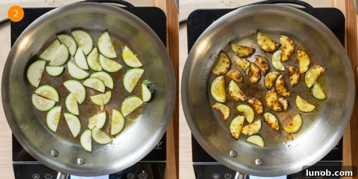 Frying zucchini slices in a saucepan until golden brown.