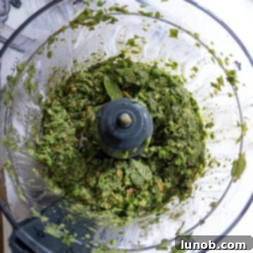 Sweet Pea and Basil Pesto 4 Basil, garlic, salt, and peas combined in food processor.