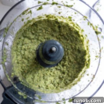 Sweet Pea and Basil Pesto 5 Lemon and olive oil added to food processor and processed to smooth.