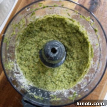 Sweet Pea and Basil Pesto 7 Pesto smoothed and processed in food processor.