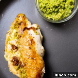 Irresistible Pesto Stuffed Chicken 11 pistachio pea pesto chicken breast, beautifully cooked