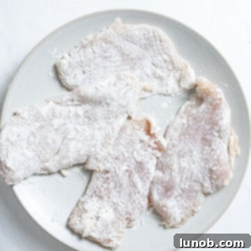 Gourmet Chicken Marsala 5 Cutlets dredged in flour.