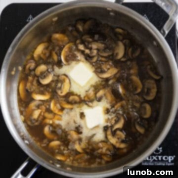 Gourmet Chicken Marsala 10 Butter added to the pan to create the sauce.