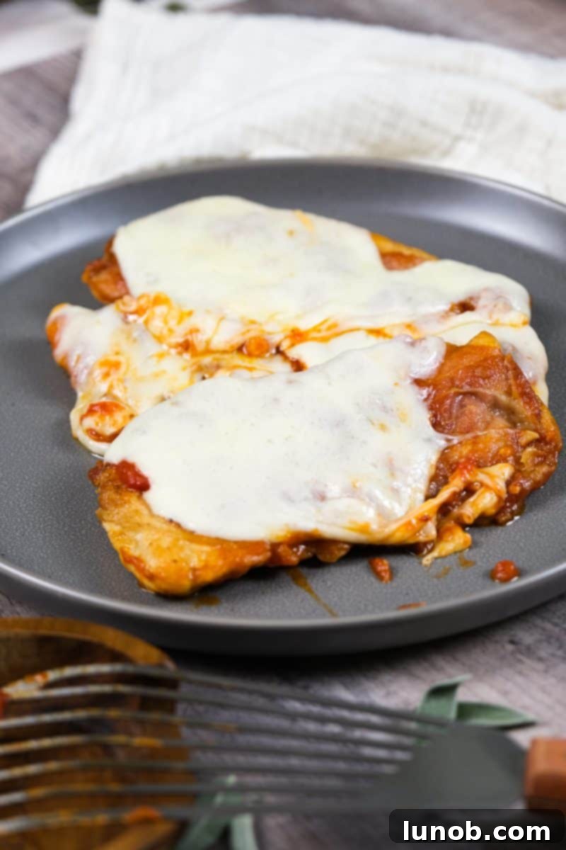 spicy saltimbocca with mozzarella cheese and marinara ready to eat