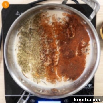 Velvety Garlic Mushroom Pasta 8 Heavy cream, paprika, oregano, cayenne added to the sauce.