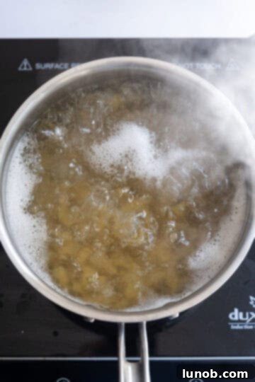 the pasta boiling.