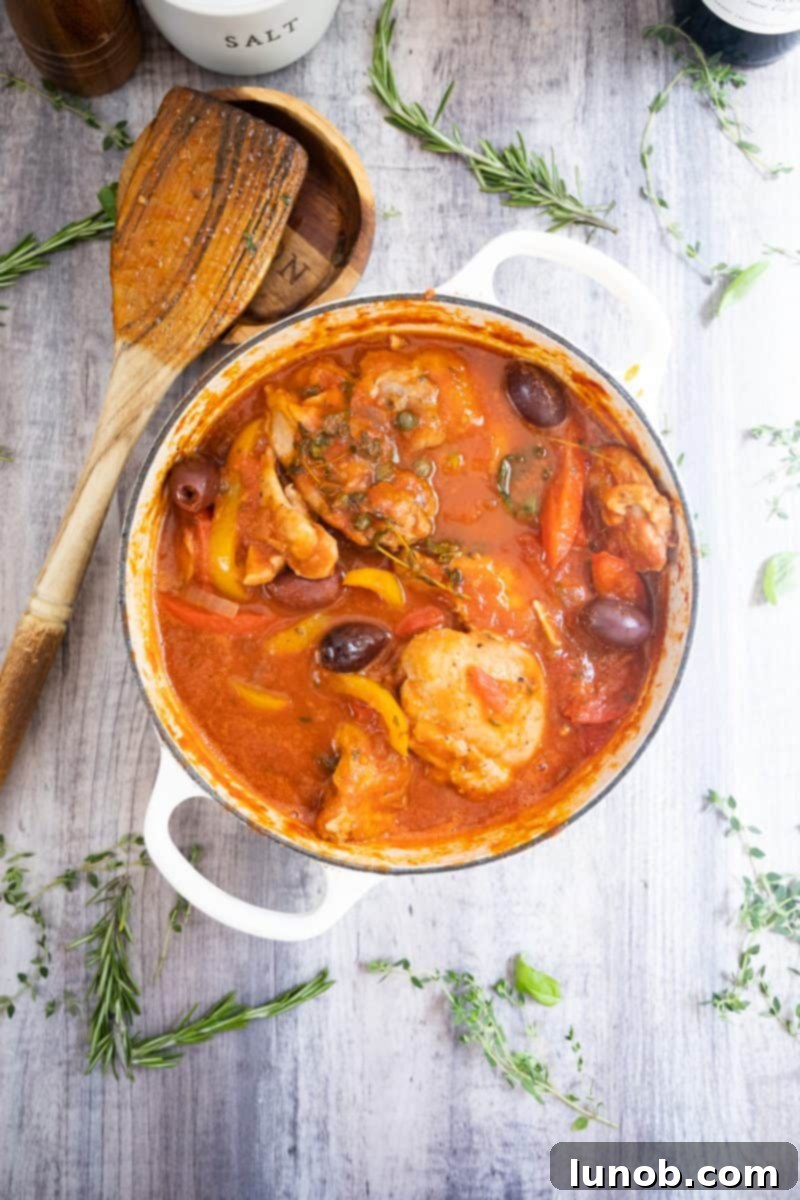 chicken cacciatore with olives and thyme