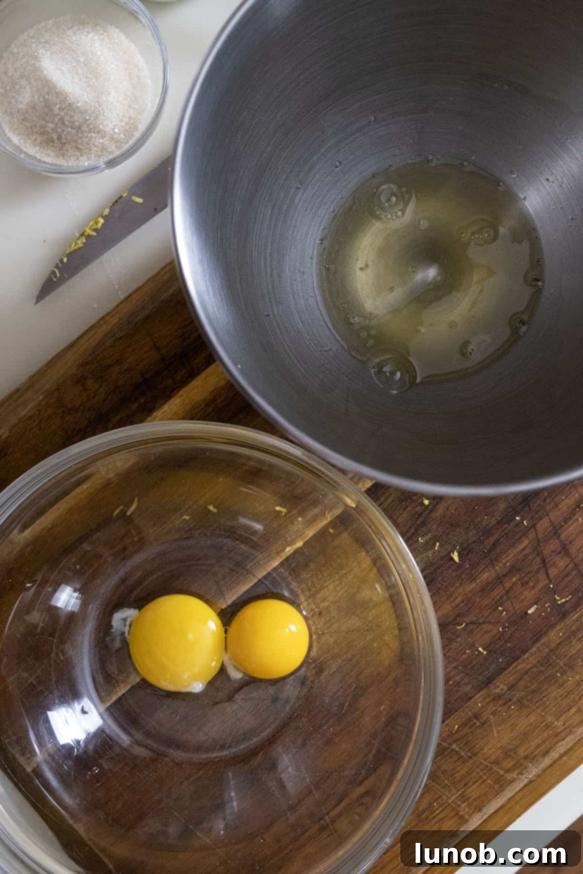 Egg yolks and whites separated.