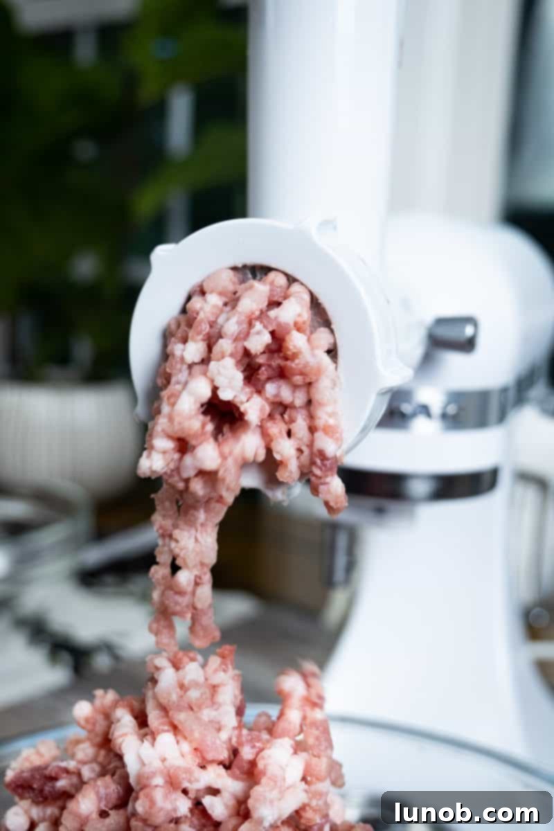 Make Your Own Authentic Italian Sausage 3 pork falling out of the meat grinder