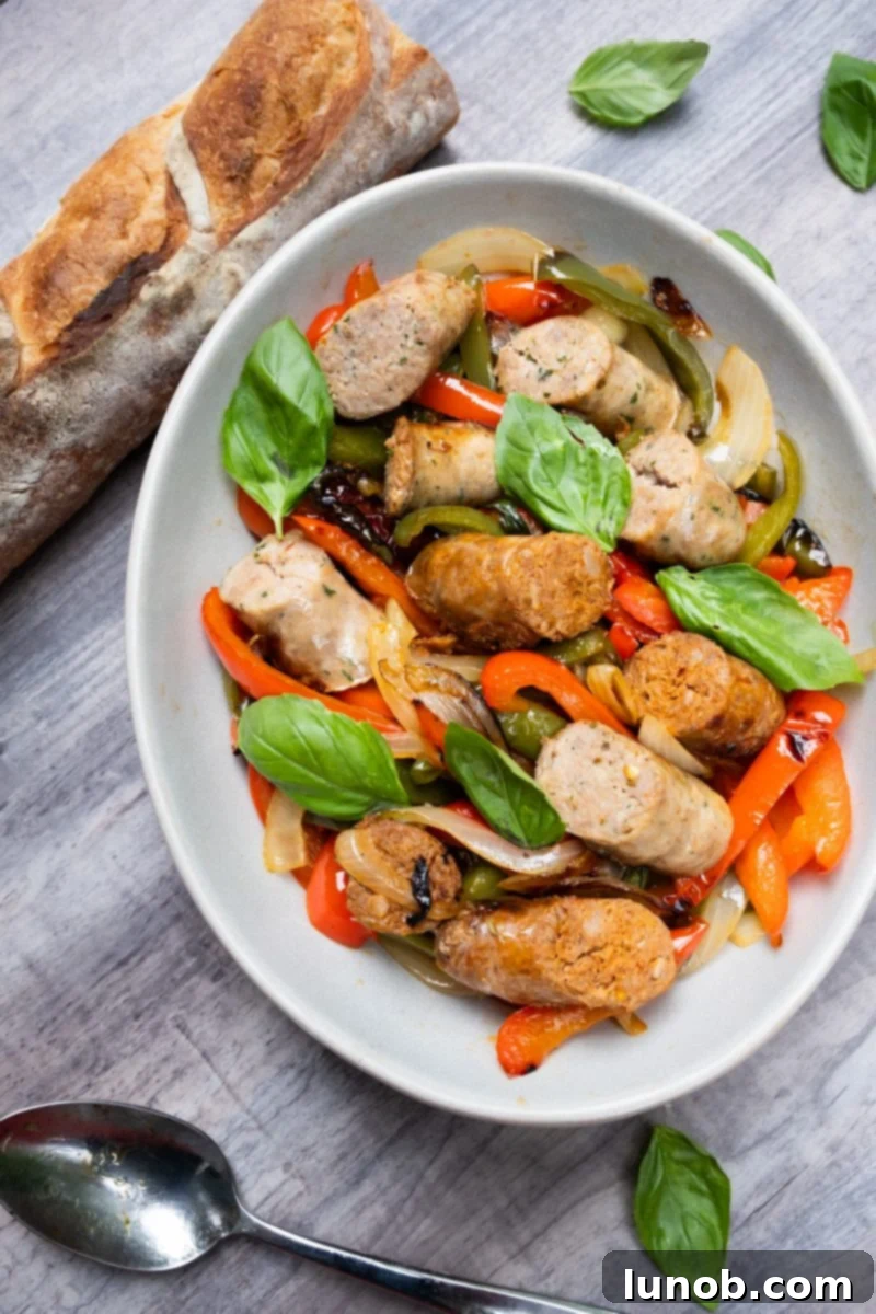 Rustic Italian Sausage Skillet 2 Grilled Italian sausage and peppers served fresh from the pan