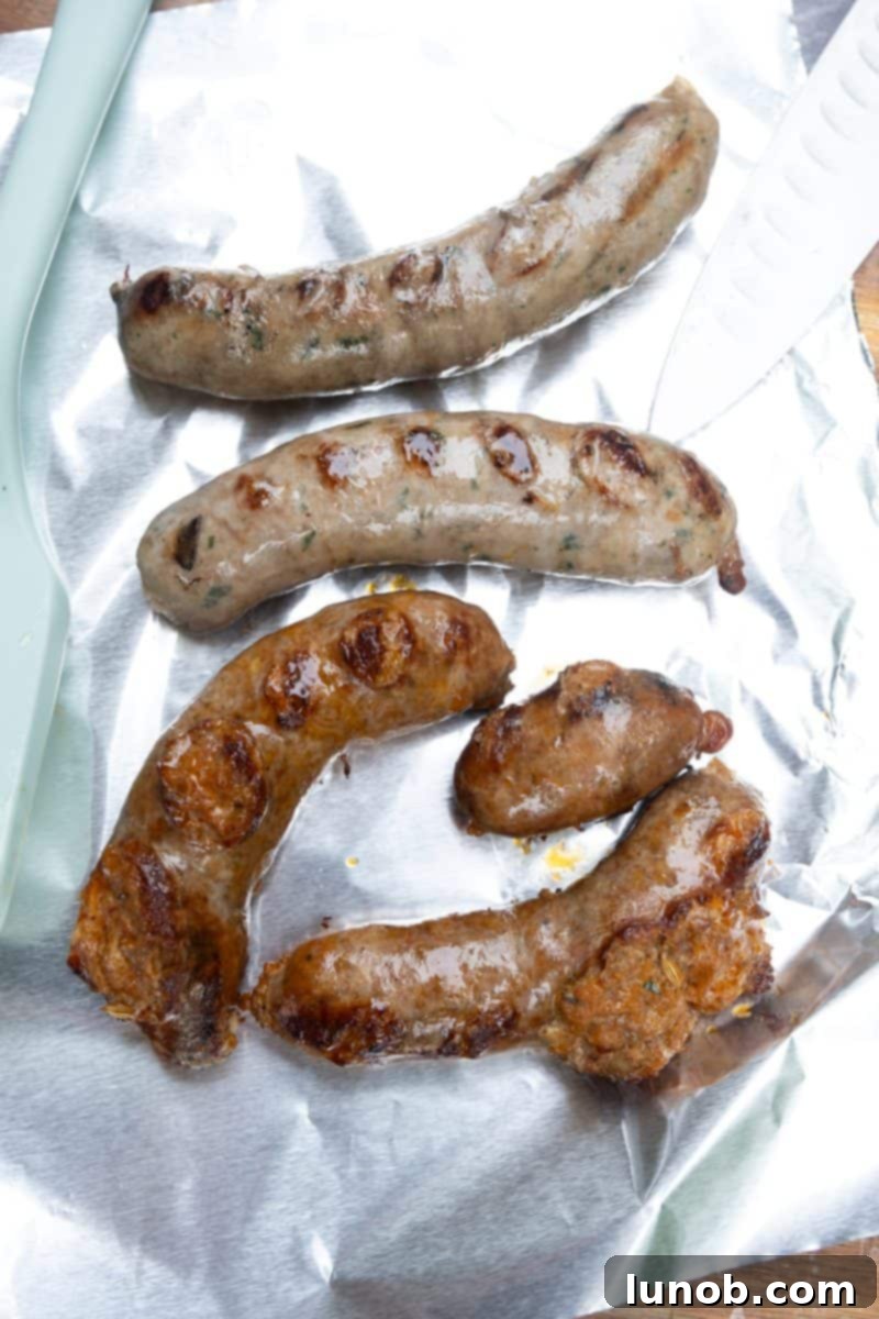 Rustic Italian Sausage Skillet 6 Hot and sweet Italian sausages cooking on the grill