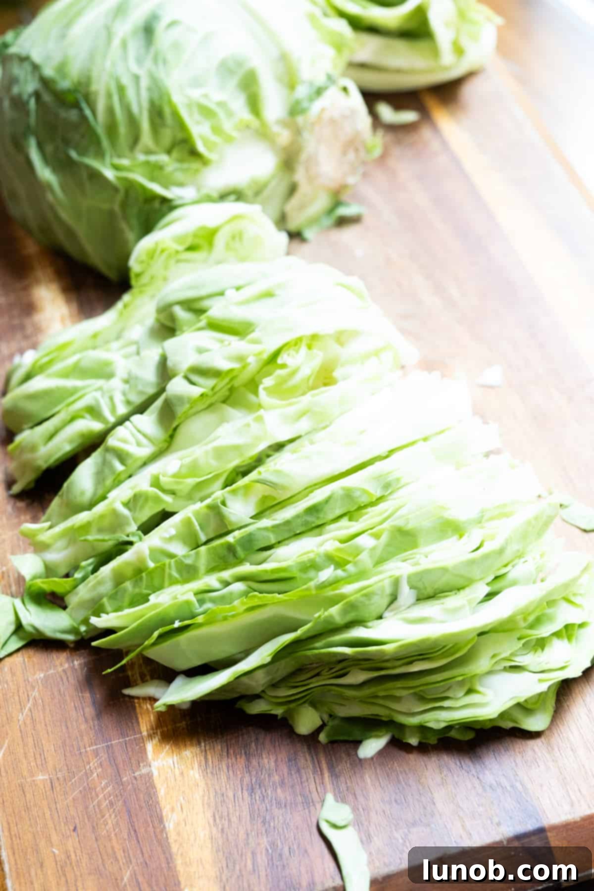 Finely chopped green cabbage ready to be added to the pot for the Italian cabbage recipe