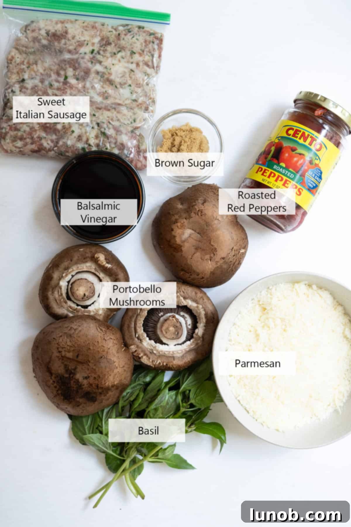 Gourmet Italian Stuffed Portobello Bake 3 Ingredients for the recipe.