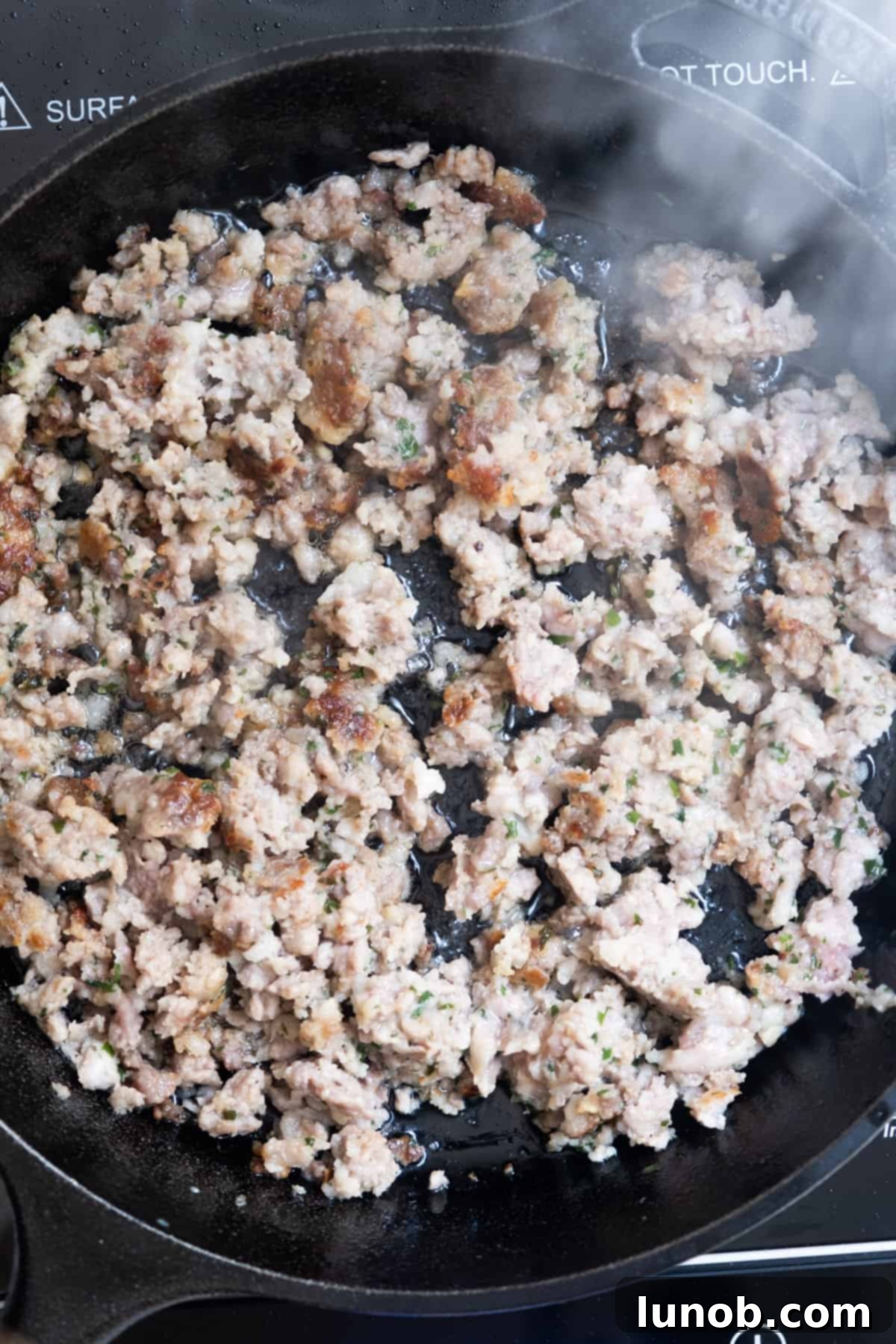 Gourmet Italian Stuffed Portobello Bake 4 the sausage browned with crust