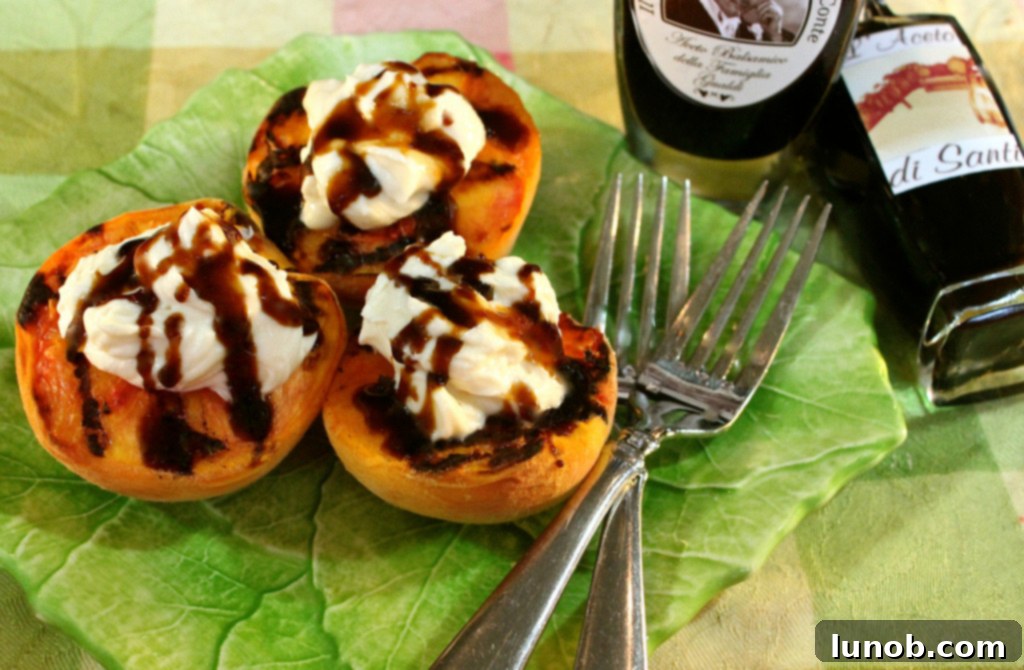 Grilled Peaches with Mascarpone Cream and Sweet Balsamic Syrup