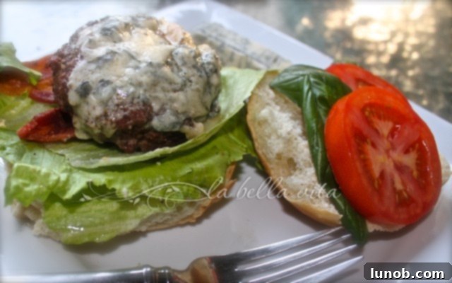 Grilled Burgers with Bacon, Basil, and Gorgonzola