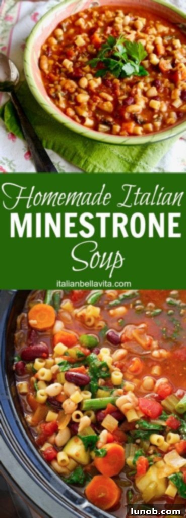 Authentic Italian Minestrone: The Definitive Classic Recipe 21 A close-up of a bowl of Classic Italian Minestrone soup with a spoon, highlighting its rich texture and ingredients.