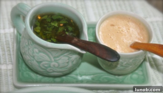 Two Thai dressings in bowls