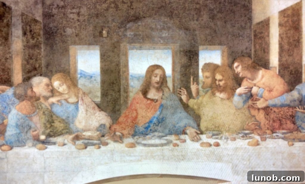 Detail of the Last Supper fresco showing its age and beauty