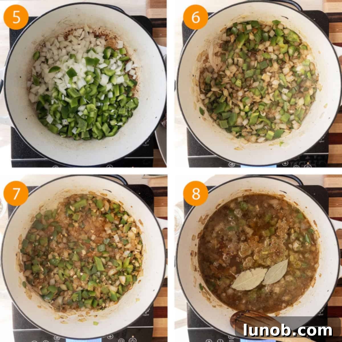 Sauteing the vegetables in the dutch oven and making the sauce. 