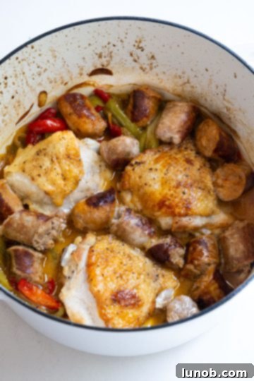 Homemade Restaurant-Style Chicken Scarpariello Perfection 10 Finished Chicken Scarpariello dish removed from the oven, braised to perfection