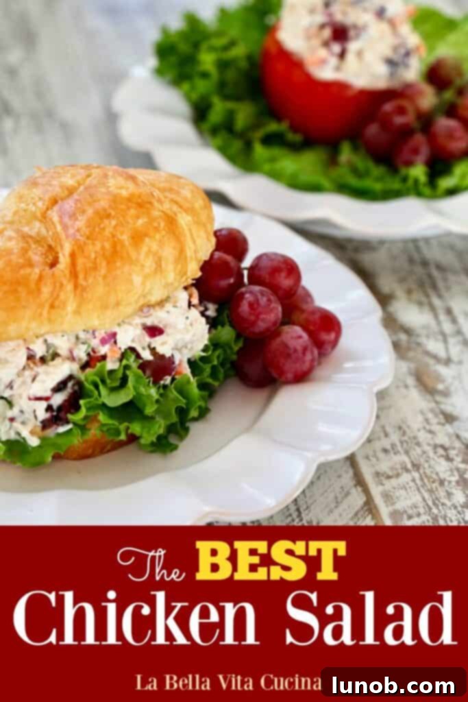 Pin this: The BEST Chicken Salad with Dried Cranberries and Grapes