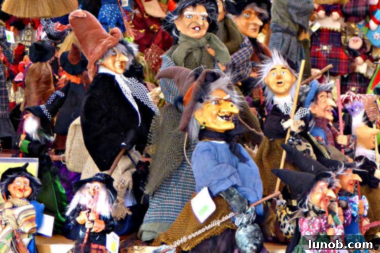 La Befana flying on her broomstick, carrying a sack of gifts.