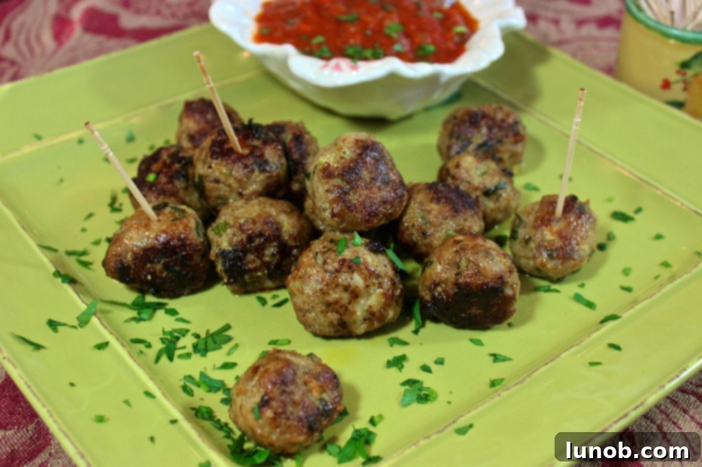 Winning Game Day Eats For Every Fan 19 Platter of savory Italian turkey meatballs, perfect for an appetizer.