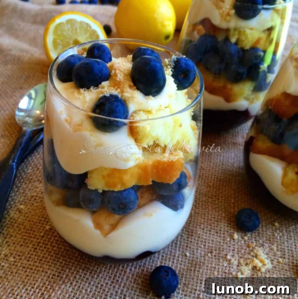 Winning Game Day Eats For Every Fan 26 Layers of blueberries and limoncello cream in a parfait glass.