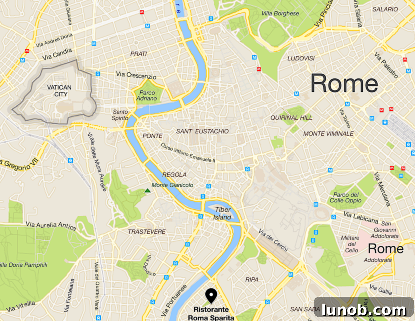 Cacio e Pepe: Rome's Iconic Pasta Perfection 5 Map of Rome highlighting Roma Sparita restaurant in the Trastevere area.