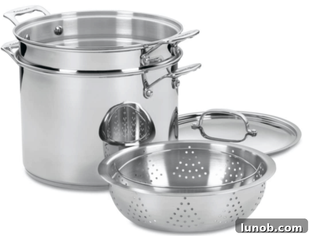 Cacio e Pepe: Rome's Iconic Pasta Perfection 8 Four-piece pasta pot set with two strainers.