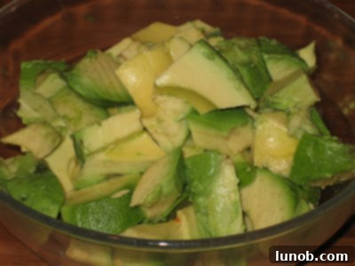 Diced avocados in a bowl