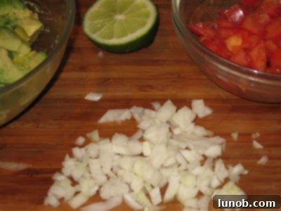 Diced onions, tomatoes, and jalapenos
