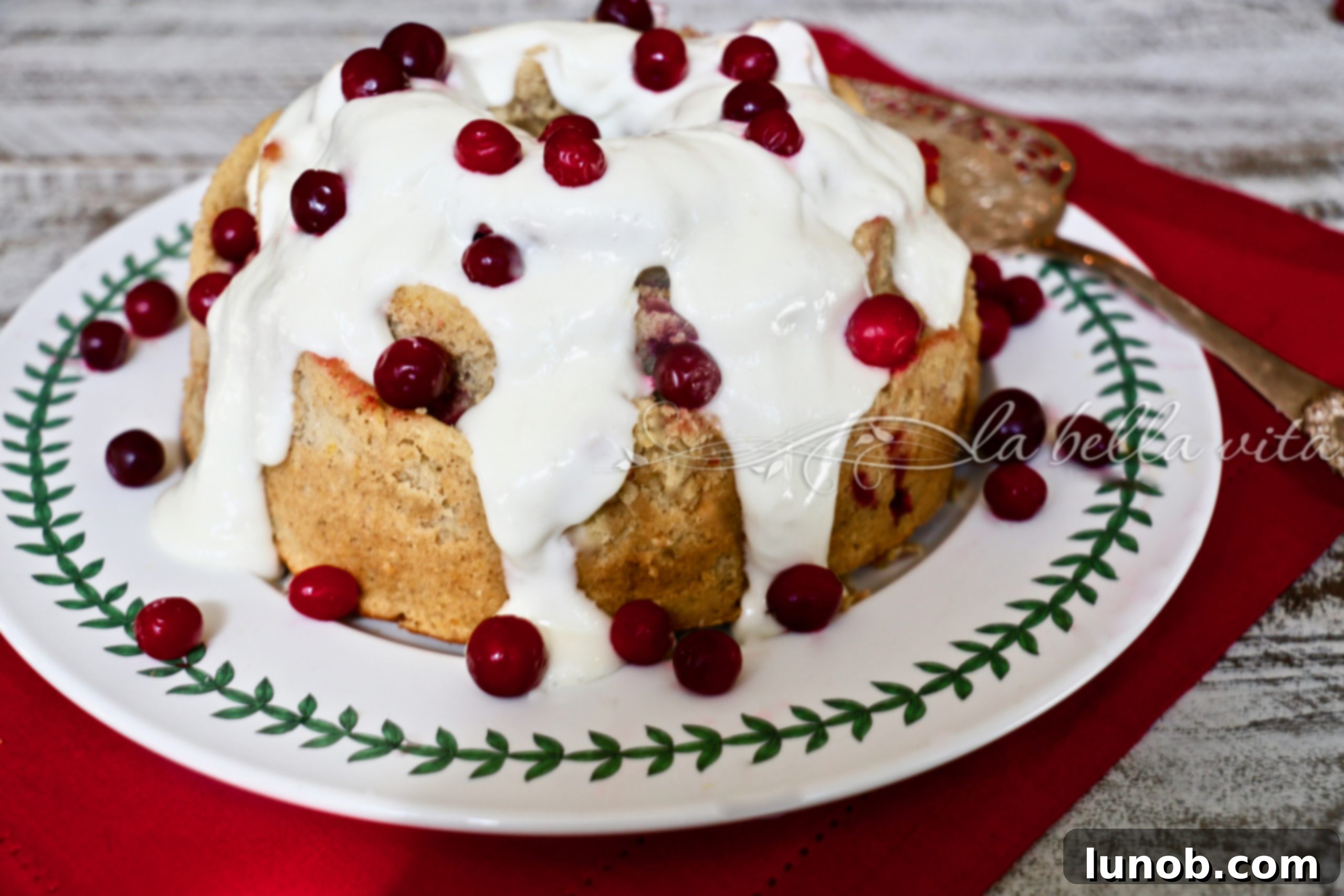 Beautifully decorated Italian Cranberry Orange Bundt Cake