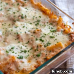 Finished Baked ziti, golden and bubbling