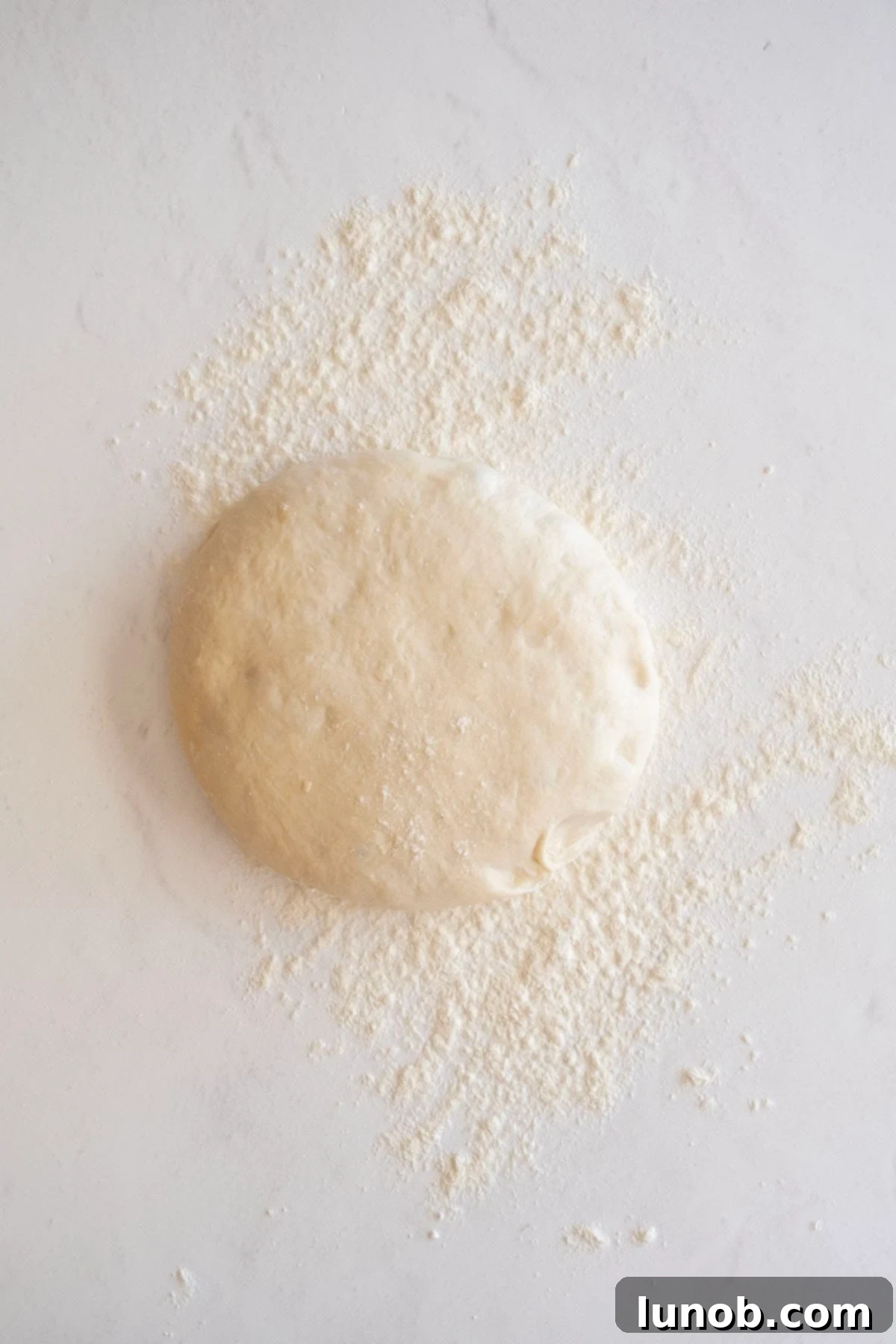 A perfectly proofed ball of fresh pizza dough, ready to be rolled out and transformed into delicious Italian Sausage Bread.