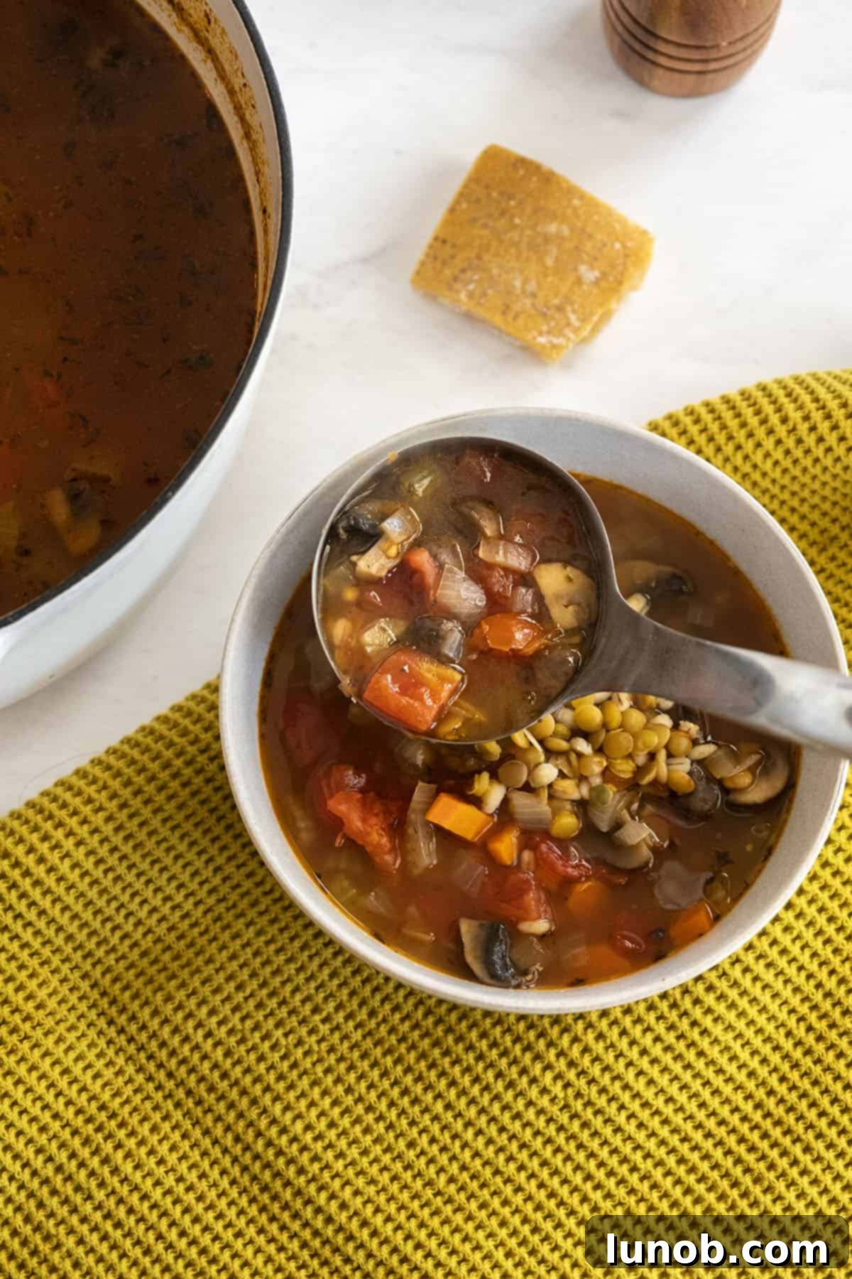 barley lentil soup, a comforting and healthy vegetarian soup recipe