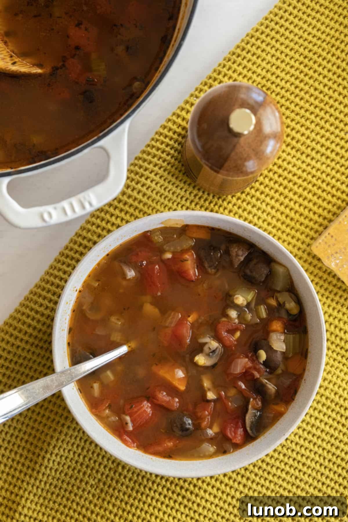 barley lentil soup served in a bowl