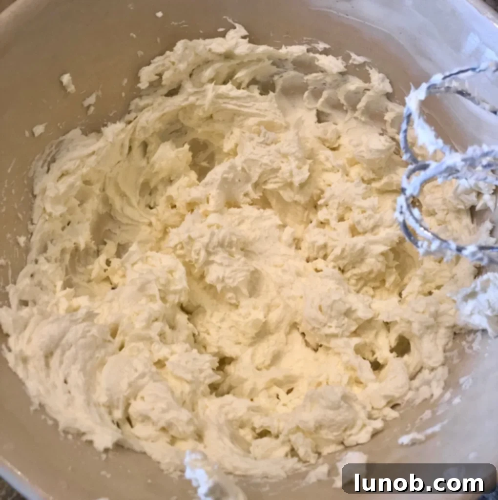 Cheesecake Perfection 7 Beating cream cheese until smooth with a stand mixer.