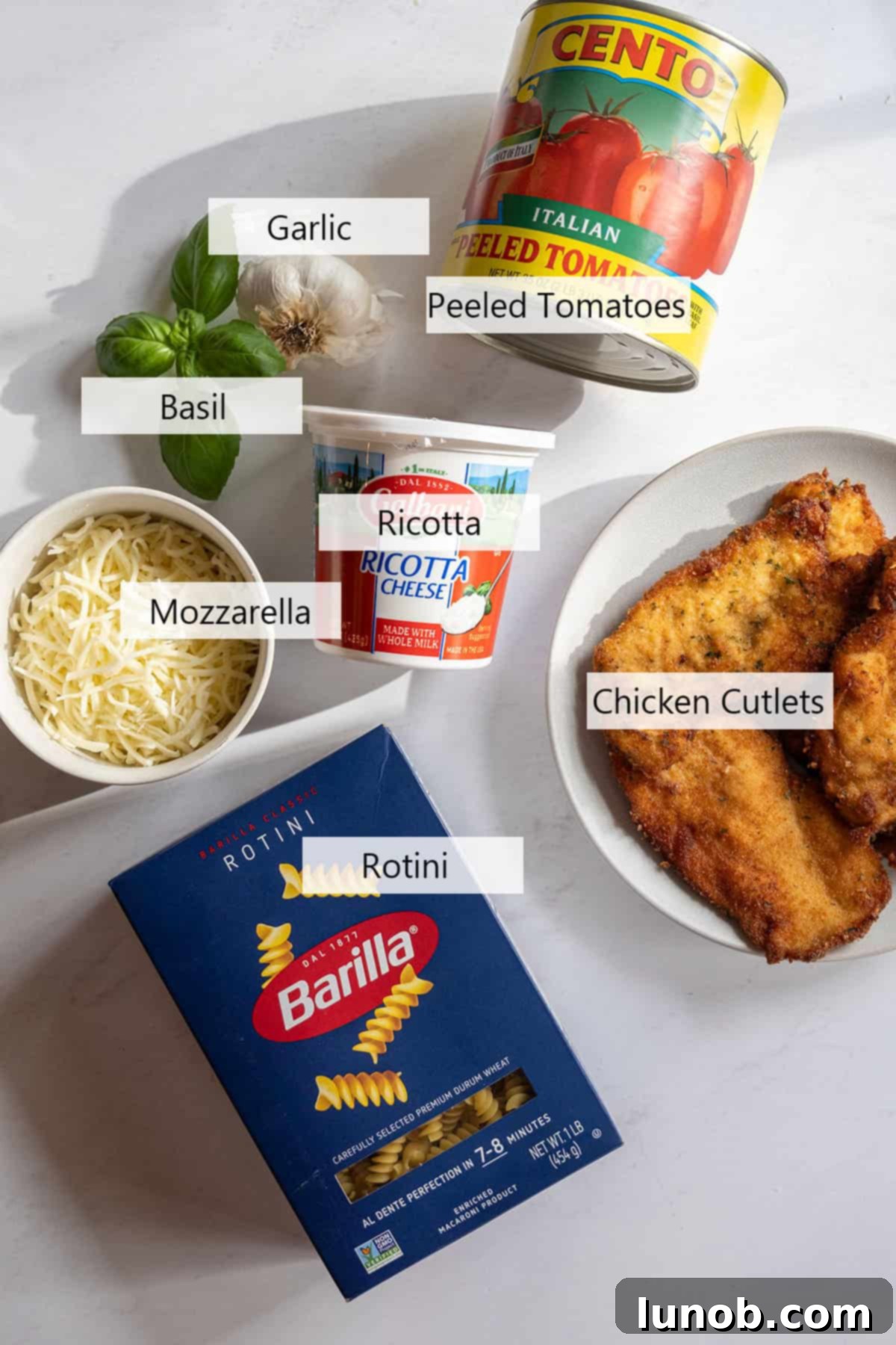 Velvety Chicken Parmesan Pasta 3 Ingredients for the recipe.