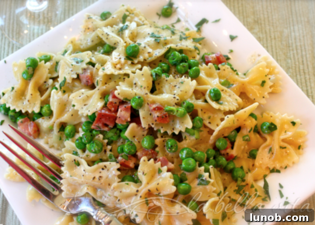Farfalle Carbonara with Pancetta and Peas