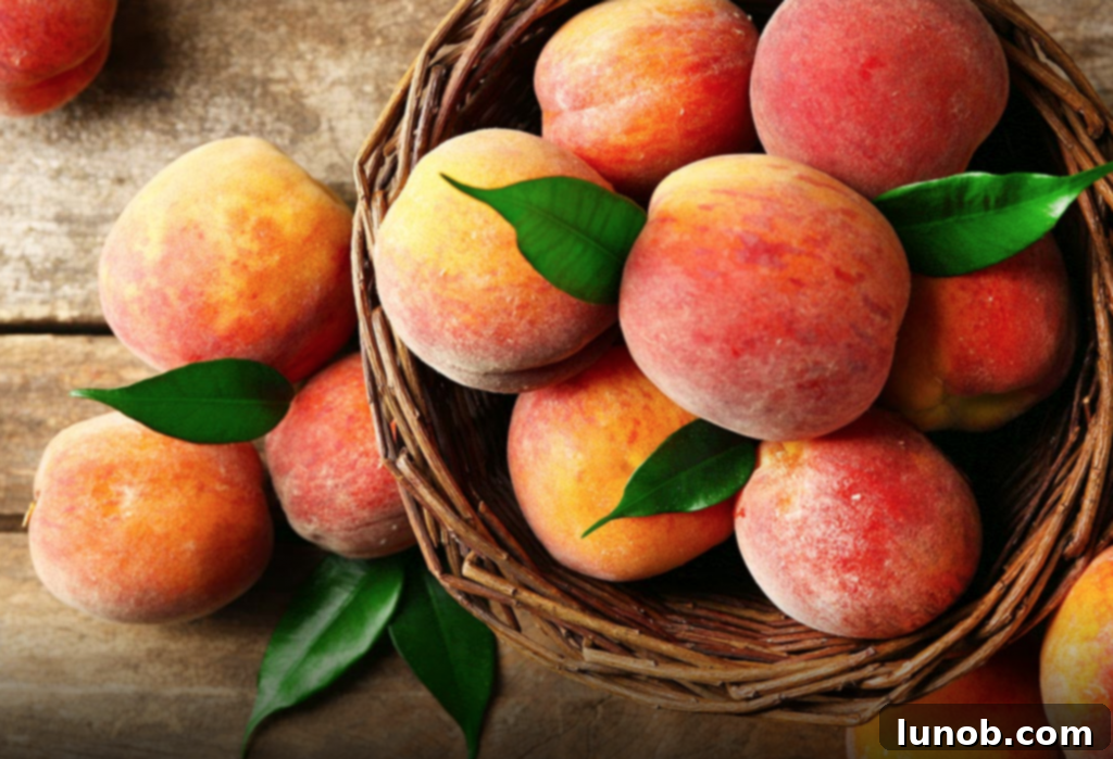 Freshly picked peaches from a local farmers market