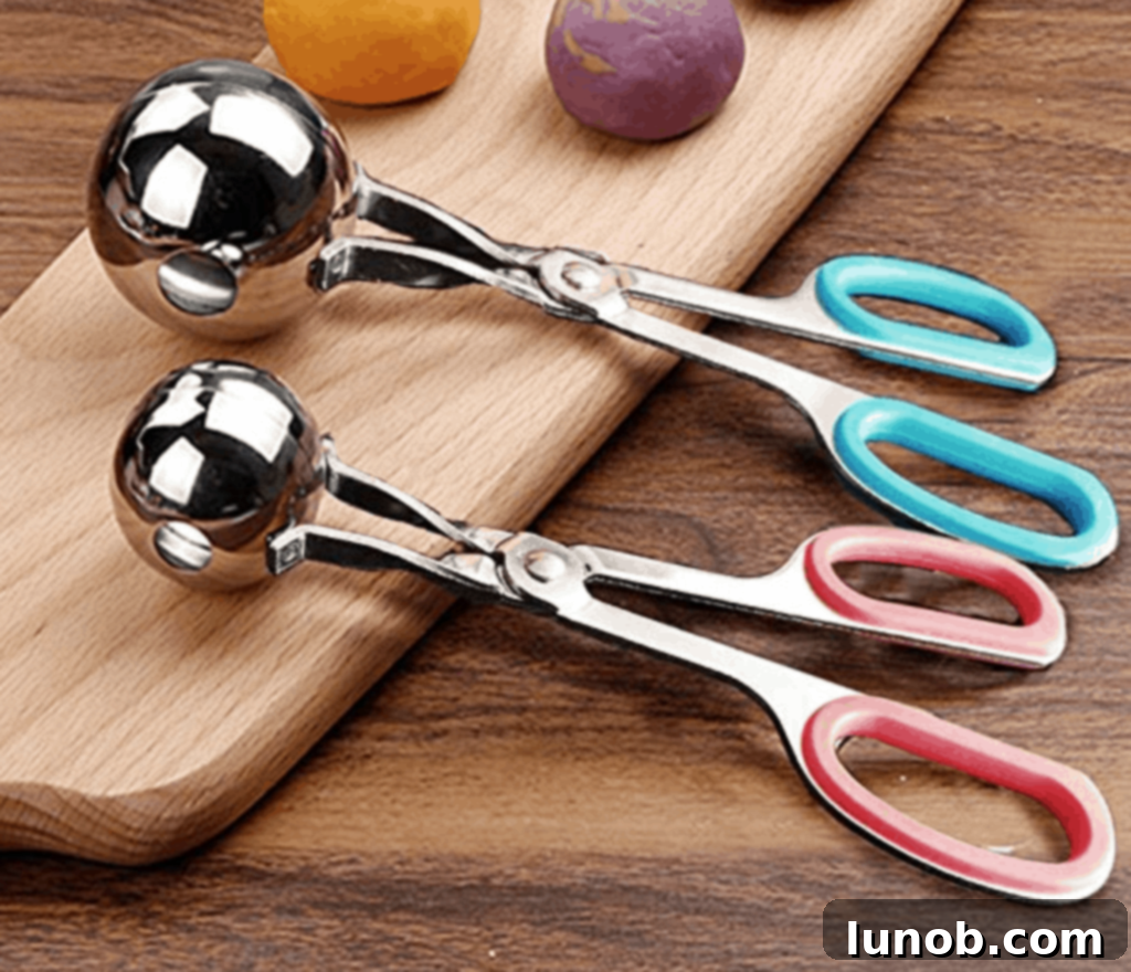 Meatball scoopers for making perfectly uniform meatballs effortlessly.