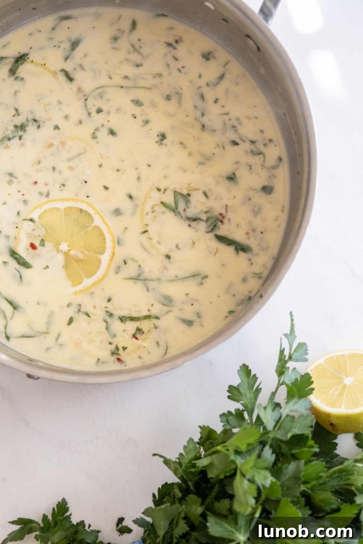 Velvety Lemon Sauce 2 Delicious creamy lemon sauce ready to be served over a meal