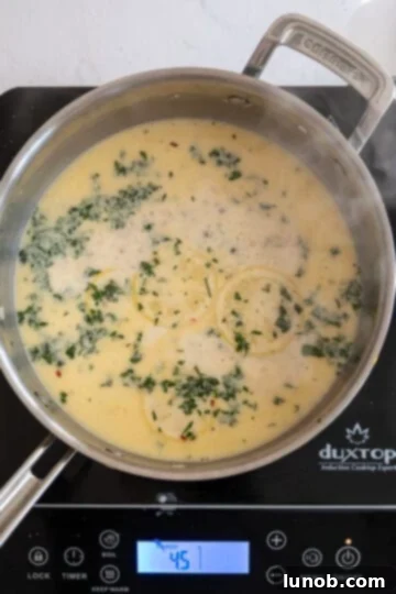 Velvety Lemon Sauce 8 Fresh basil and parsley mixed into the creamy lemon sauce